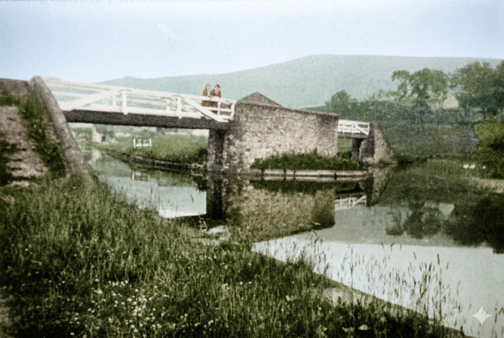 Historical archival presentation of the original horse bridge structure